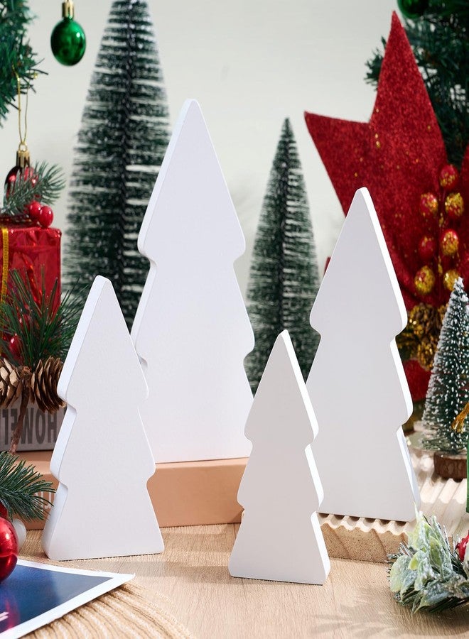 APUDWN 4Pcs Wooden Christmas Tree for Crafts White Unfinished Wood Xmas Tree Table Signs to Paint Blank Christmas Freestanding Block Cutouts for Tiered Tray Home Kitchen Office Shelf Living Room Decor - Image 1